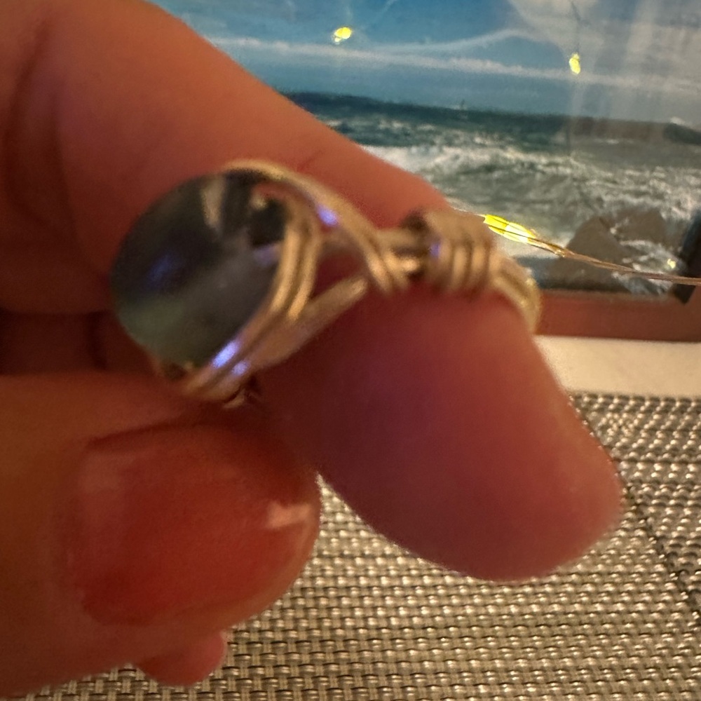 Blue Seaglass Silver Wire Ring - image 5